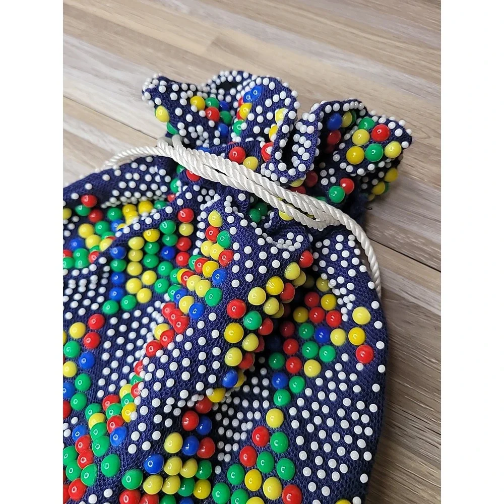 Vintage Retro Purse Candy Button Beads Multicolor Pouch Purse Festival Summer‎